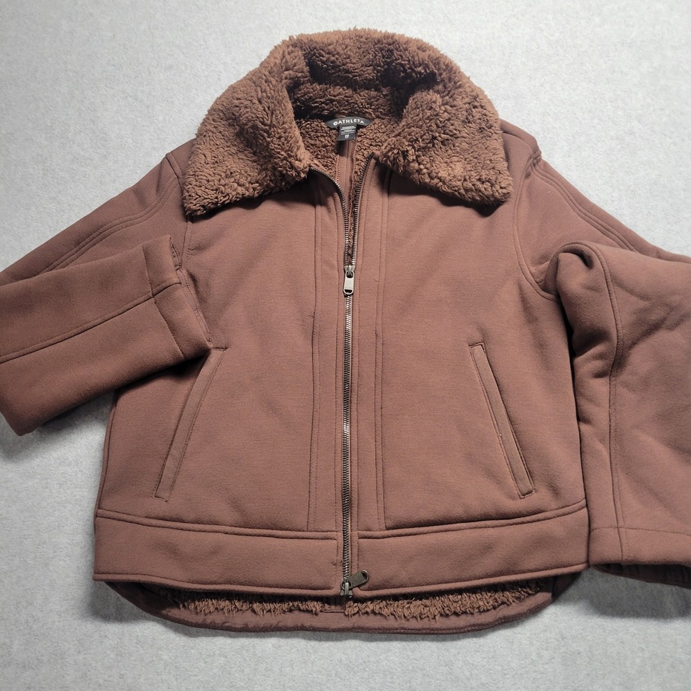 Athleta Westbound Sherpa Jacket Womens Size XS‎ Mahogany Brown Fleece Coat